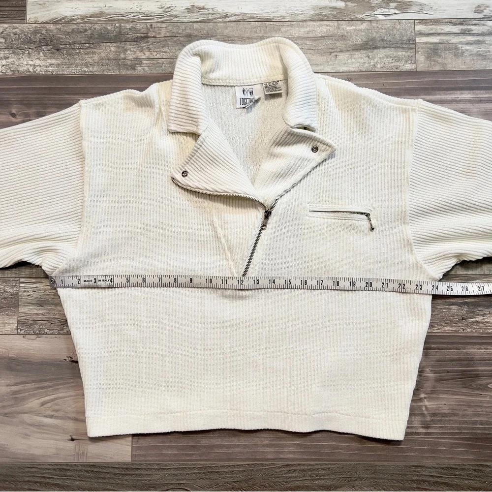 Vintage Together Ribbed Sweater Large Knit White Asymmetrical Zip Collared Moto - Picture 15 of 16